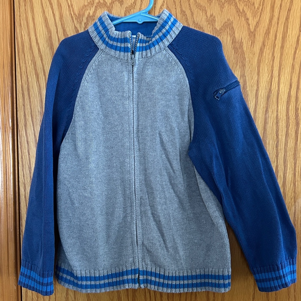 Gymboree Boys Blue and Gray Striped Zip up Sweater Sz 5
